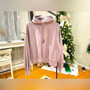 H&M Lavender Cropped Hoodie with Drawstring Detail